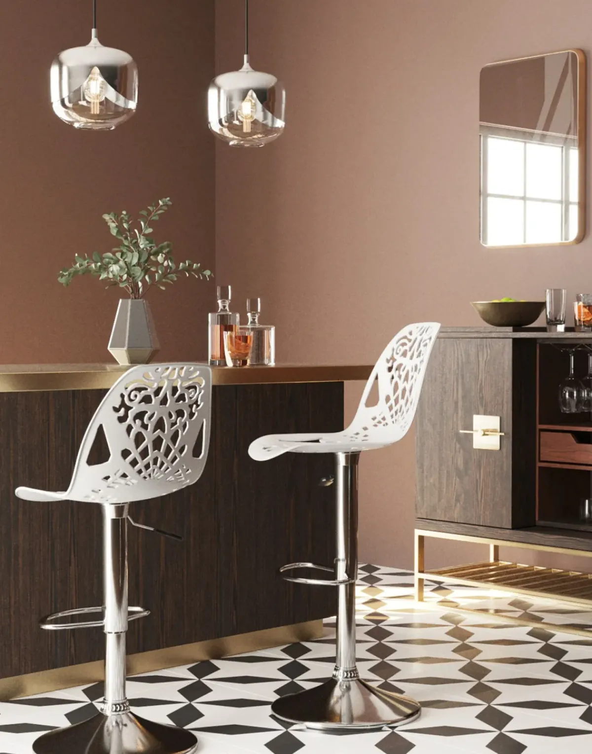 KARE24.se Barstol Ornament - Höj- och Sänkbar Krom/Vit - KARE Design Hot