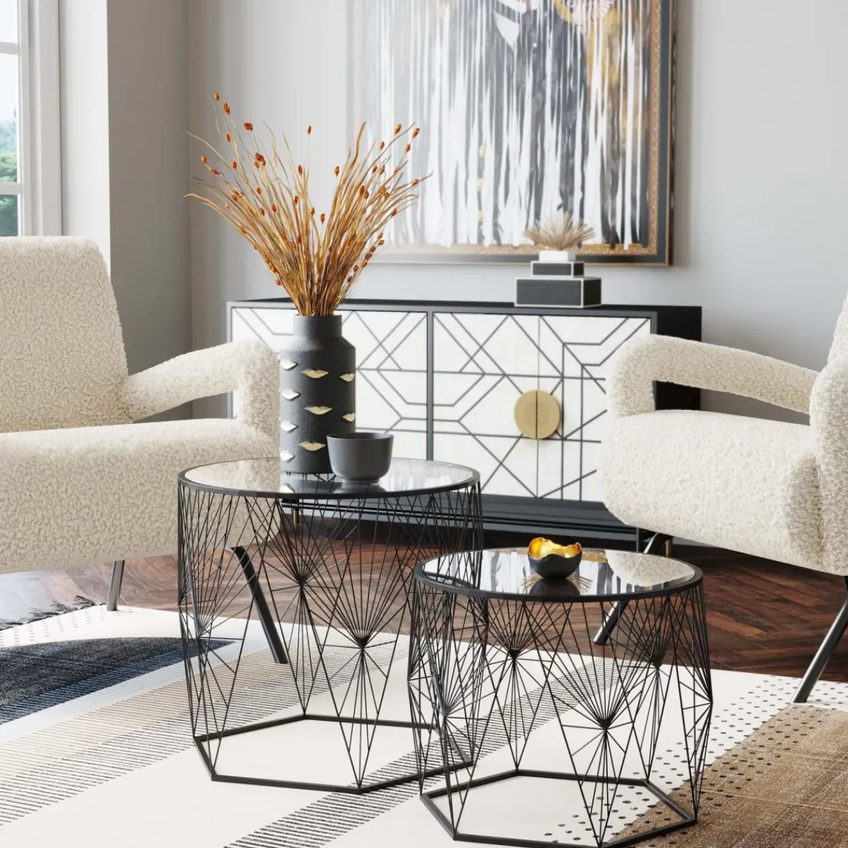 KARE24.se Sidobord Cobweb - Svart/Glas, Set med 2 Bord - KARE Design Sale