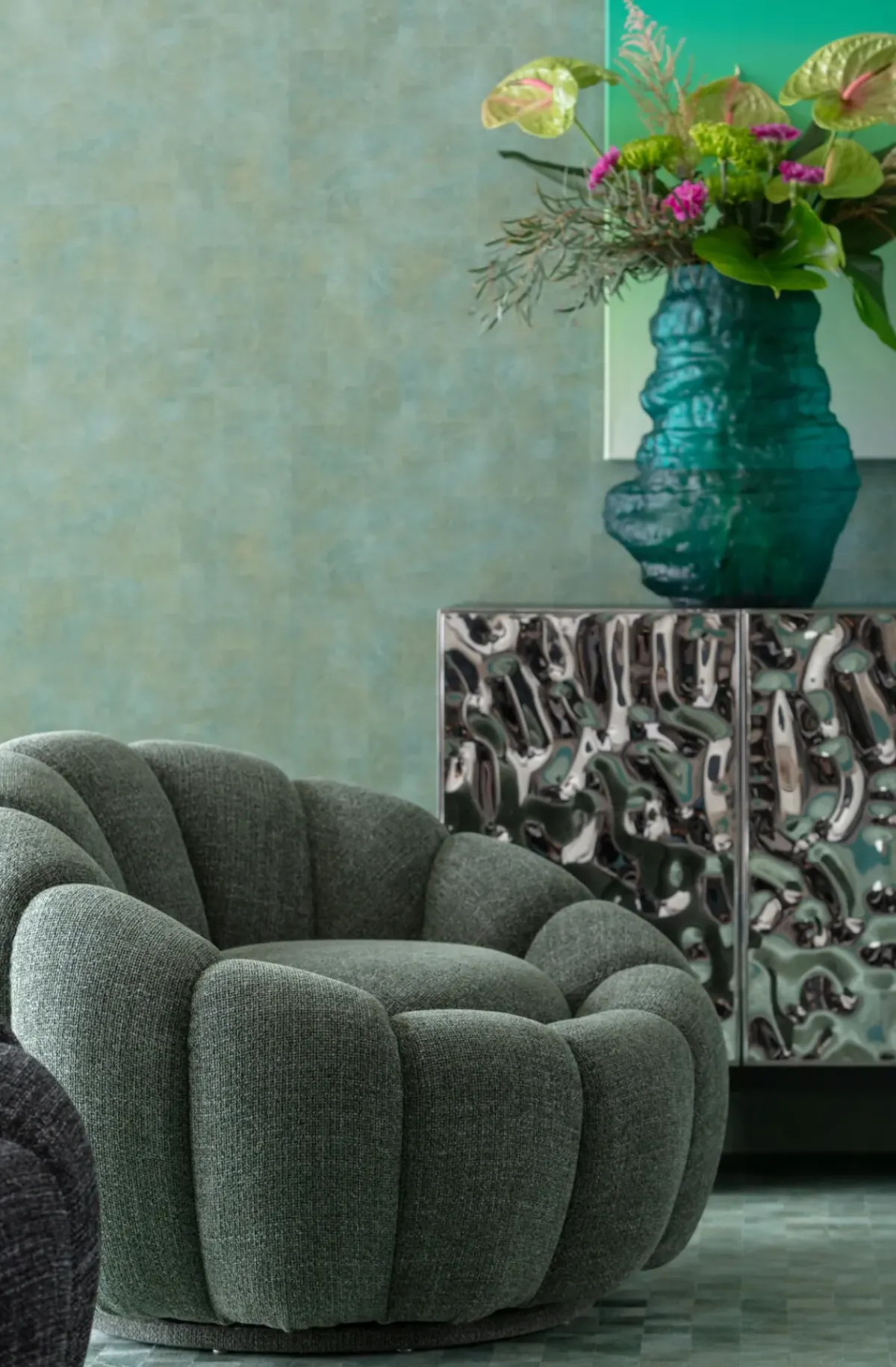 KARE24.se Snurrfåtölj Peppo Bloom - Melange Grön - KARE Design Outlet