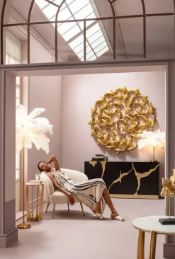 KARE24.se Väggdekoration School of Koi - Guld Ø160cm - KARE Design Outlet