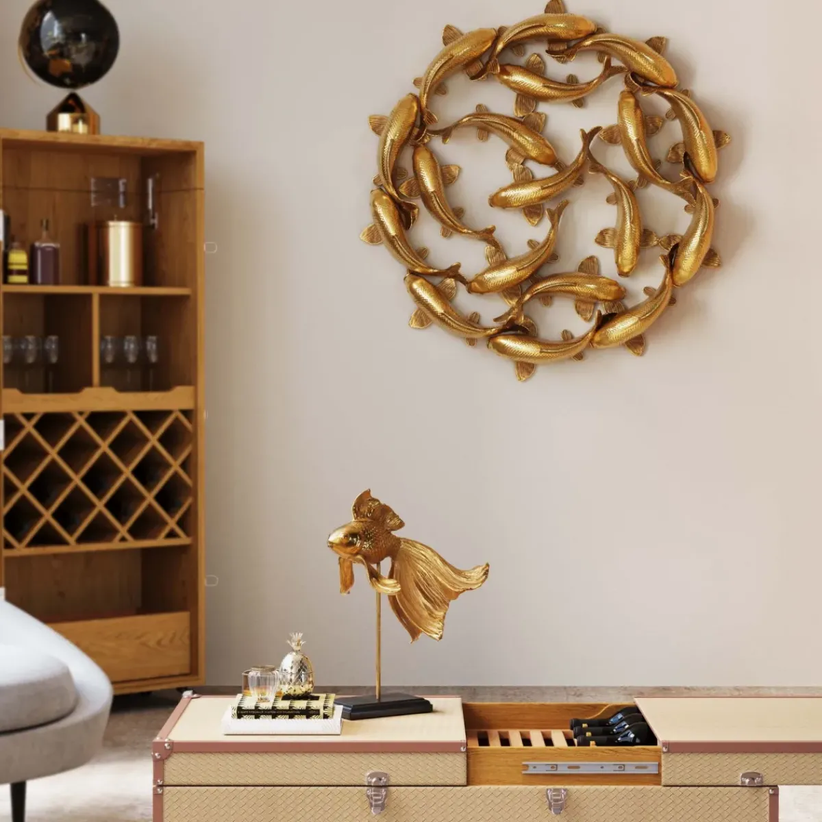 KARE24.se Väggdekor School of Koi - Guld Ø102cm - KARE Design Best