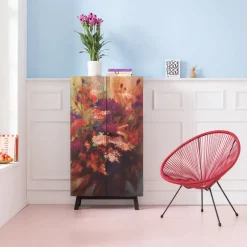 KARE24.se Skåp Fleur, Högskåp med Blommiga Dörrar , 140x76cm - KARE Design Outlet